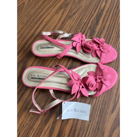Kim Rogers Wayflower Memory Foam pink floral open toed sandals size 9M - Picture 2 of 6